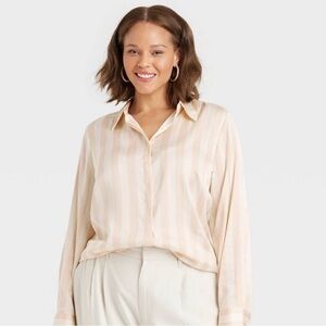 a new day Striped Cream Button-Down Shirt